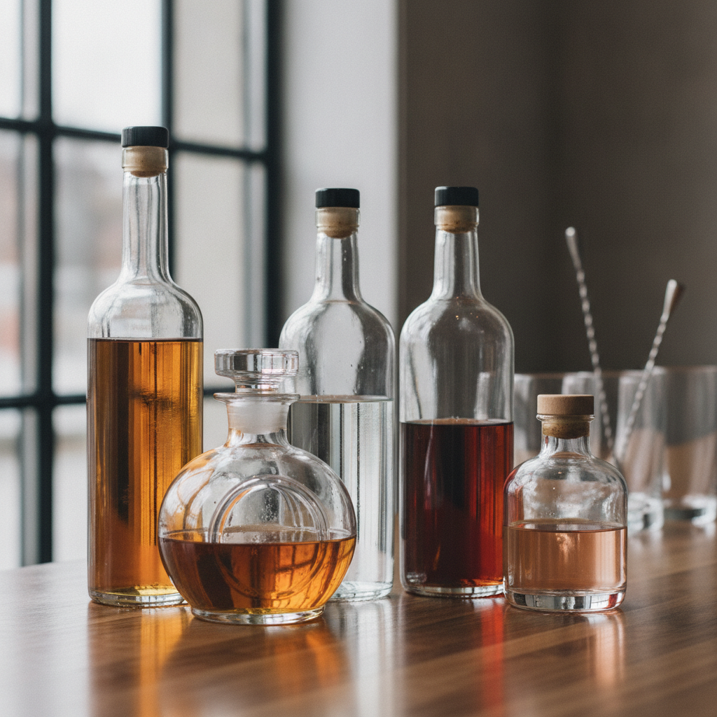 alcoholic beverages bottles. plain no labels